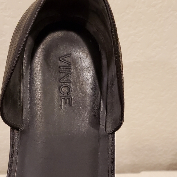 Vince "Ida" Sandals, Gold/Tan/Black, Open Toe, Croc Embossed, Size 8/8.5, EUC - Picture 4 of 15